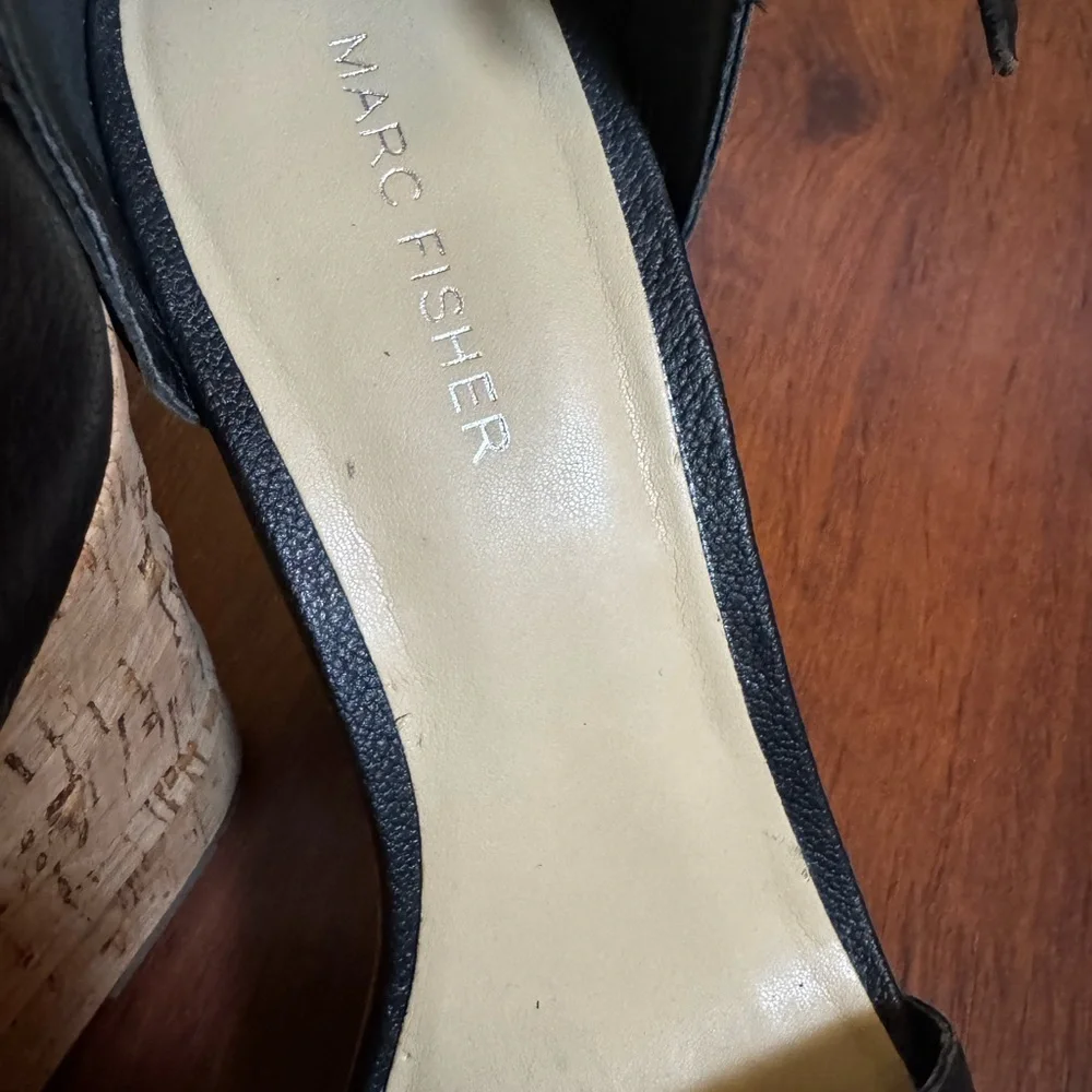 Marc Fisher Black Wedge Studded Leather Sandals Size 10